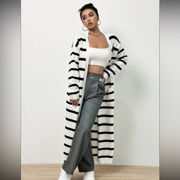 🍁Striped Pattern Drop Shoulder Duster Cardigan - Picture 4 of 7